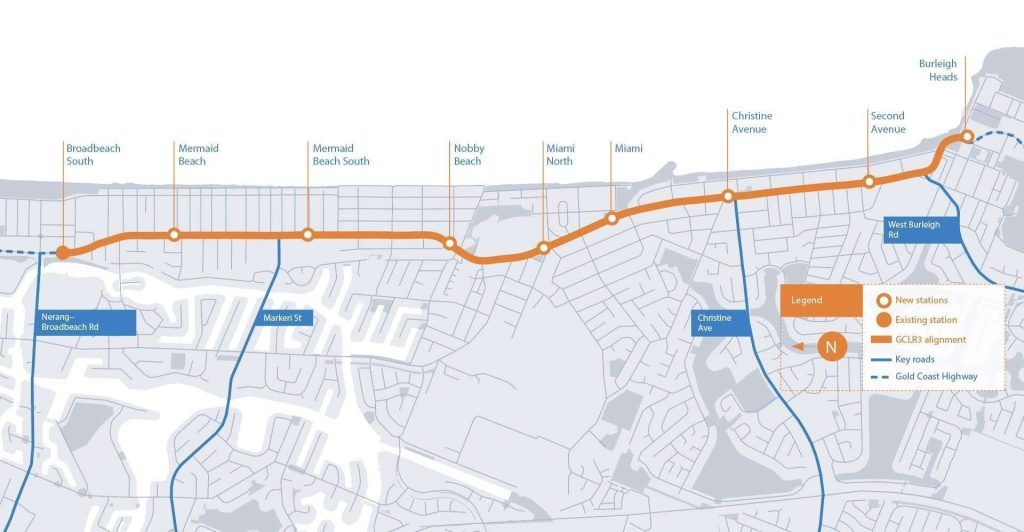 gold coast light rail - stage 3 map