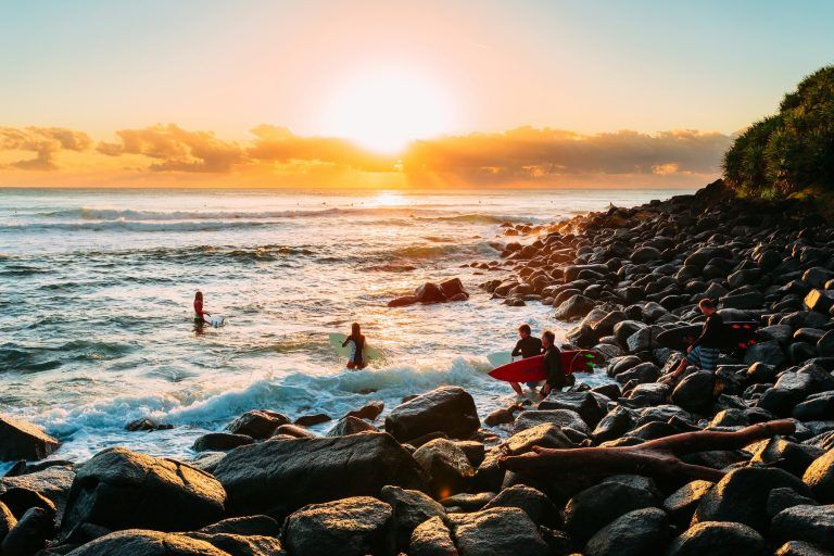 surfing locals at burleigh heads, gold coast
